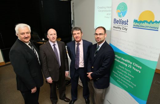 Belfast Healthy Cities welcomed speakers Donal Rogan, Belfast City Council, Deputy Chief Medical Officer Dr Paddy Woods and Professor David Stuckler, Oxford University, pictured with Seminar Chair, John McMullan, Bryson Charitable Group and Board of Directors.